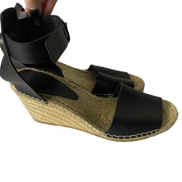 VINCE Simona Espadrille Wedges in Black Leather Size 41 11 - Picture 5 of 9